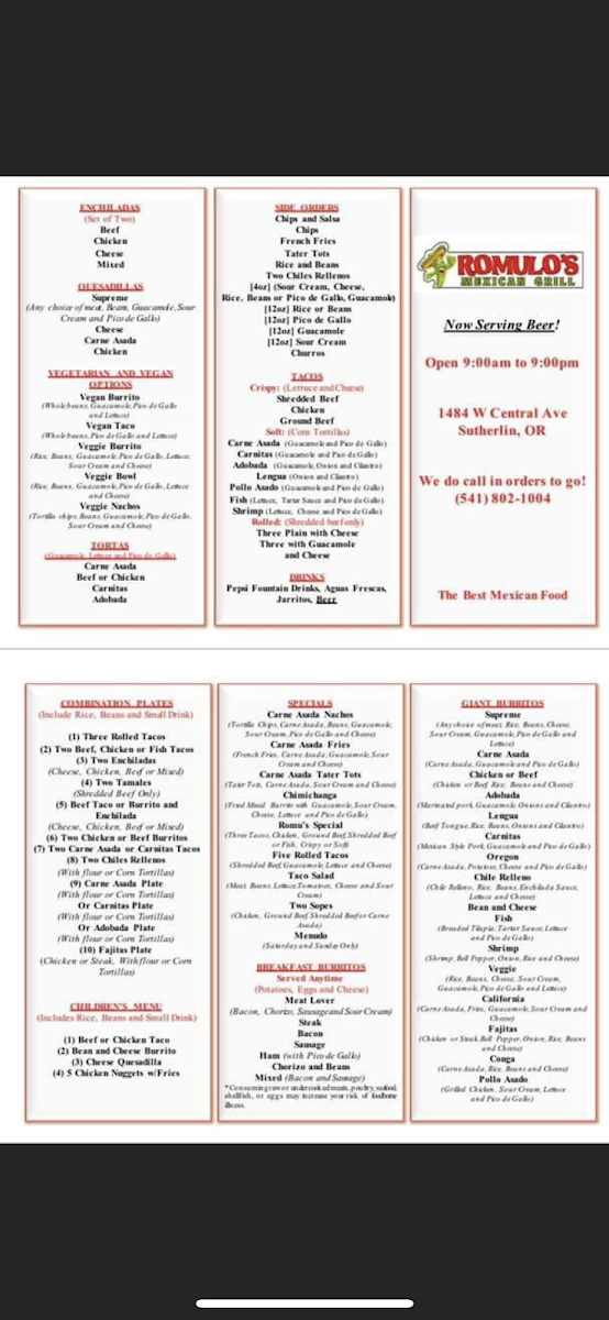 Romulo's Mexican Grill Menu - Image 1